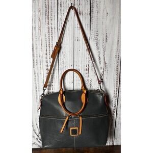 Dooney Bourke Double‎ Pocket Pebble Leather Handbag 12"x11"x4" Satchel Brown